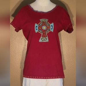 Red Embroidery Cross T